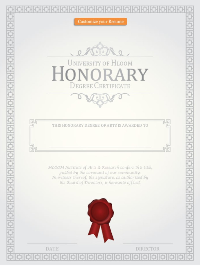 Honorary Degree Certificate Template  PDF