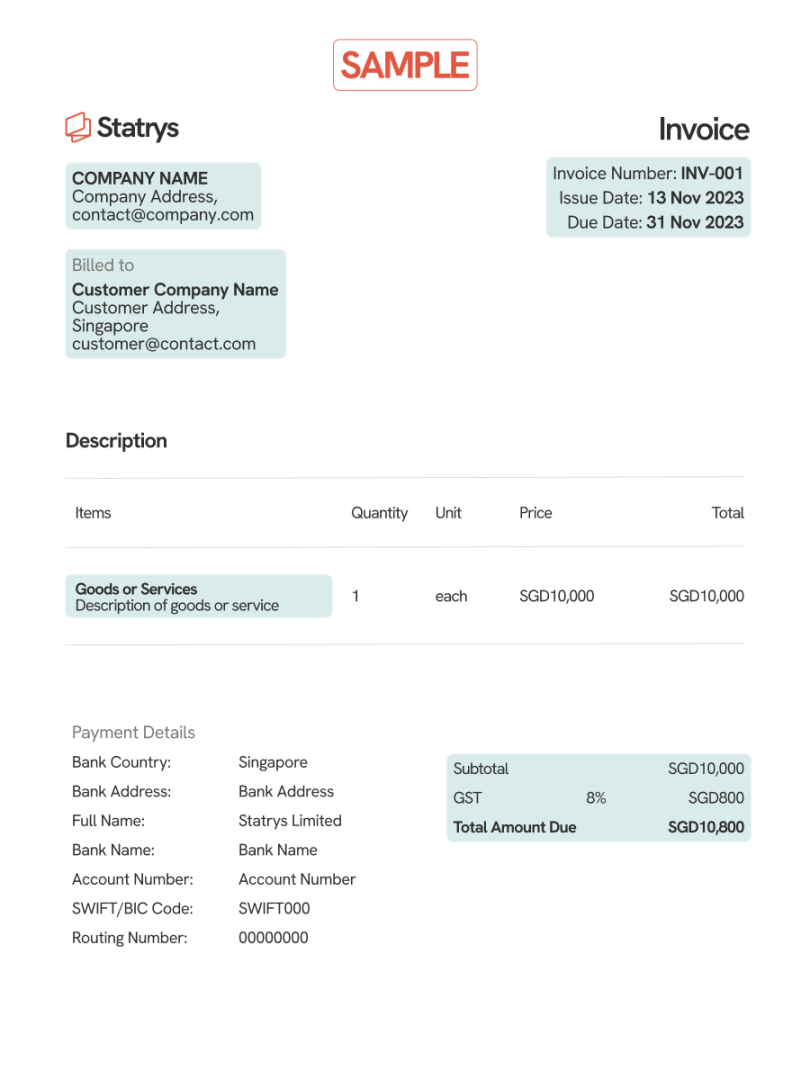 Invoice Template for Singapore  Statrys