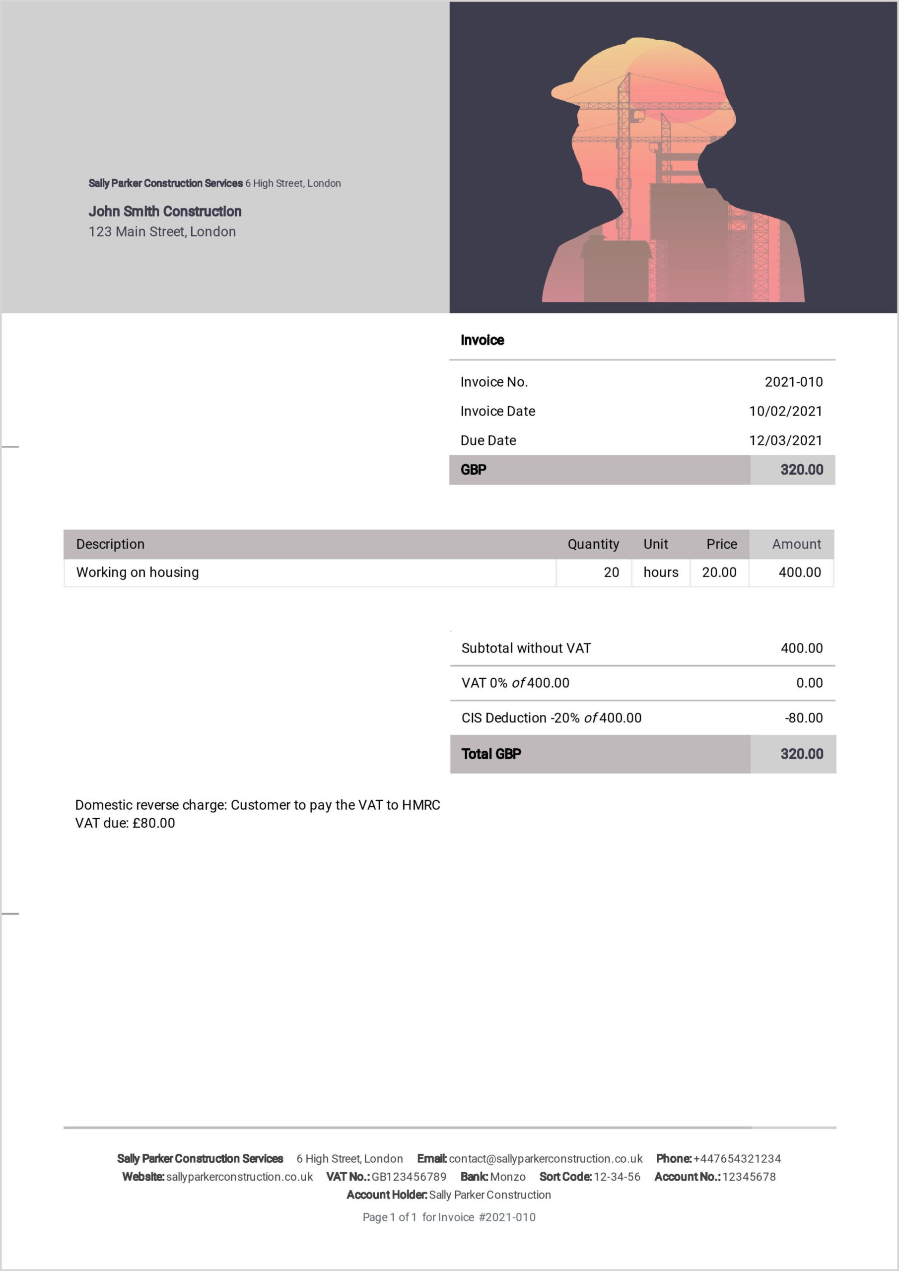 Invoice templates for construction services  SumUp Invoices