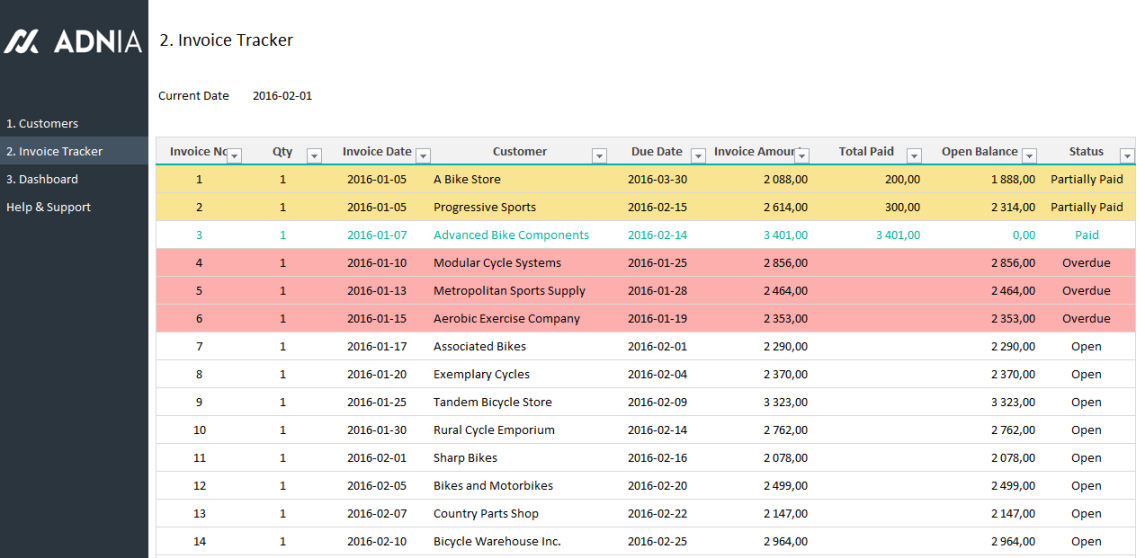 Invoice Tracker Excel Template  Adnia Solutions