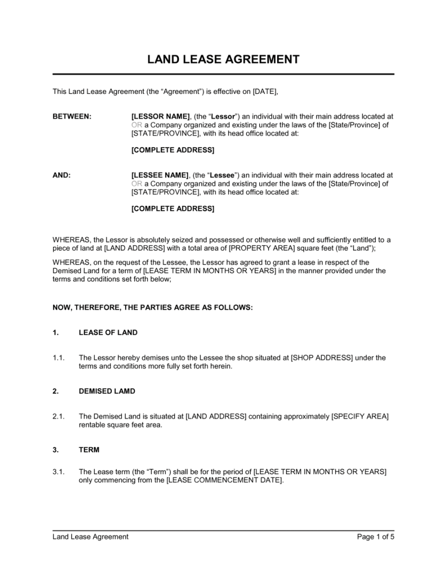 Land Lease Agreement Template (Download)