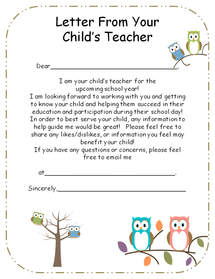 Letter from Teacher to Parents editable