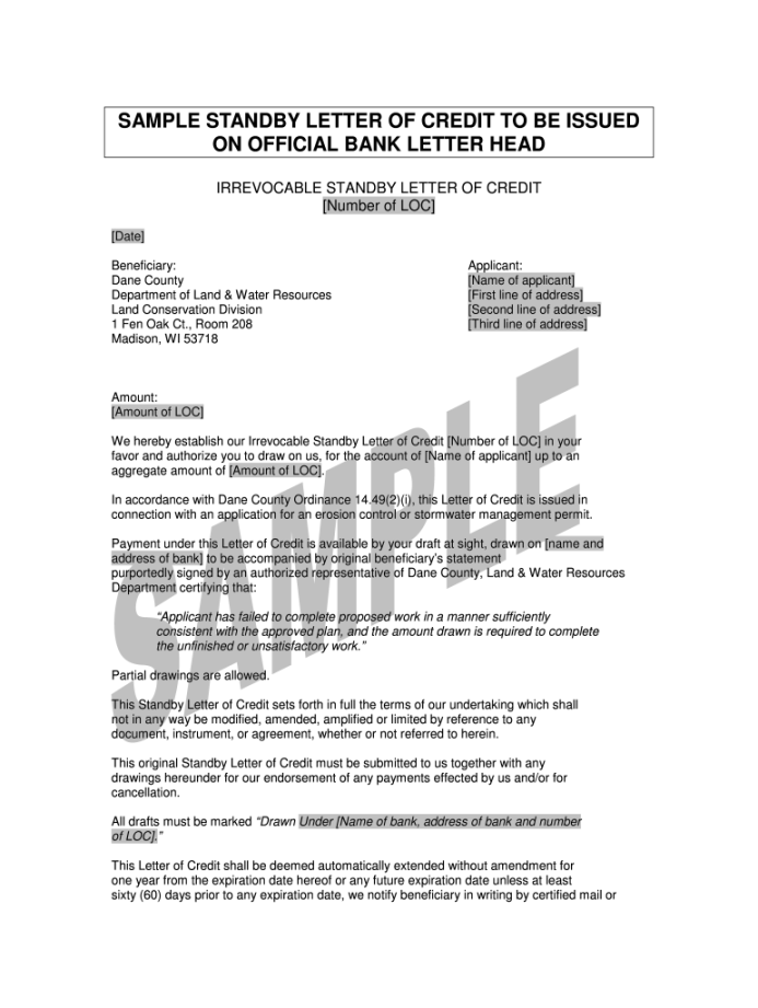 Letter Of Credit Example - Fill Online, Printable, Fillable, Blank