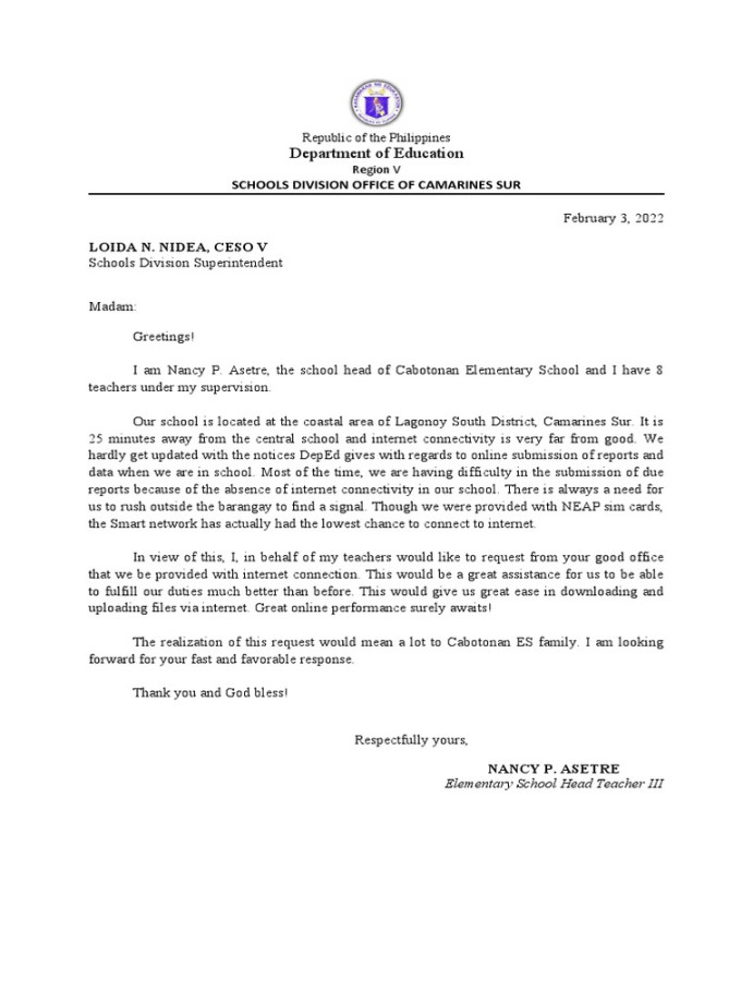 Letter Request For Internet Connectivity  PDF