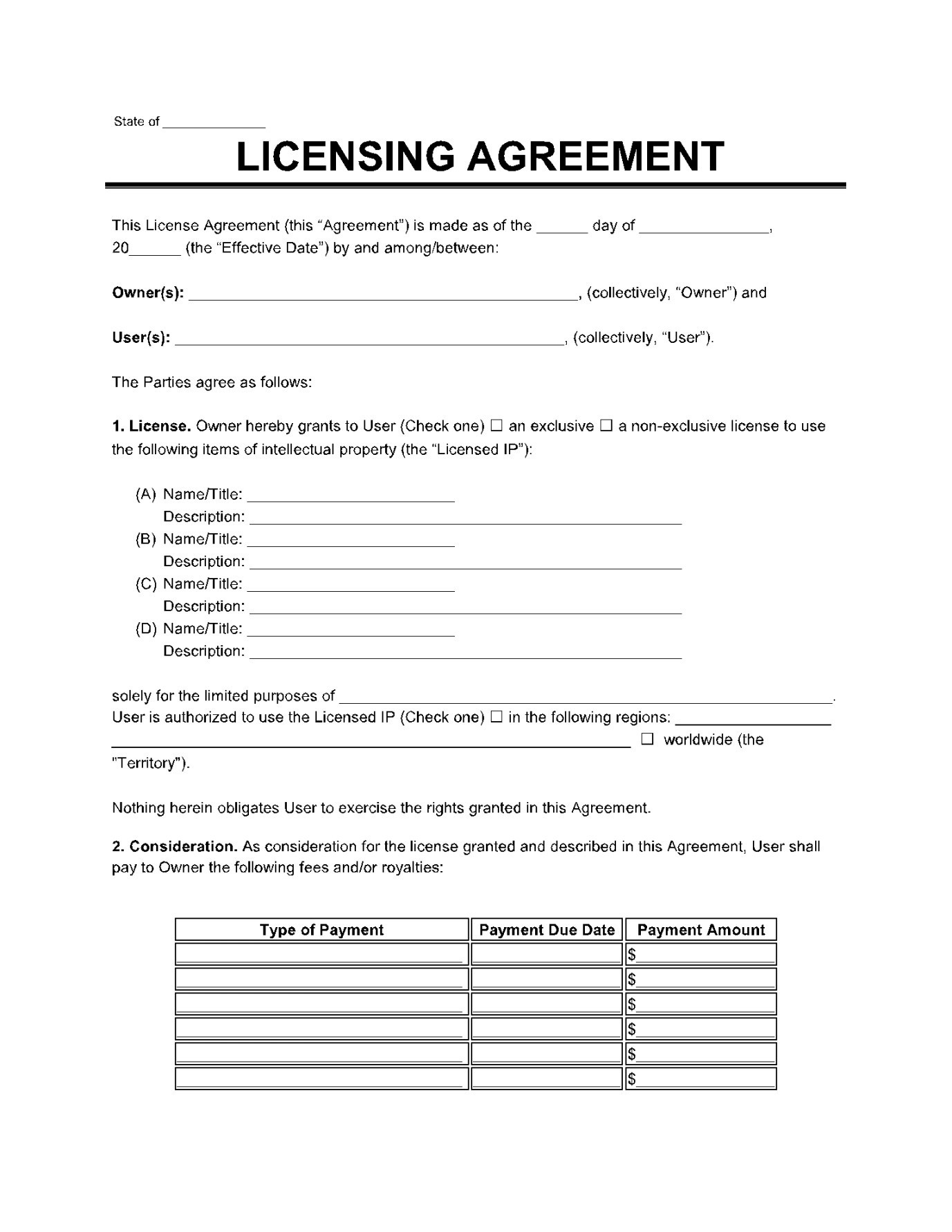 License Agreement Template in  (Free Sample)