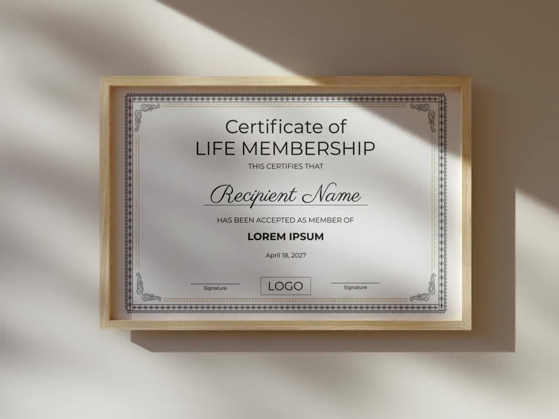 Life Membership Certificate Template, Editable Printable Elegant  Certificate of Life Membership, Minimalist Certificate Design Digital