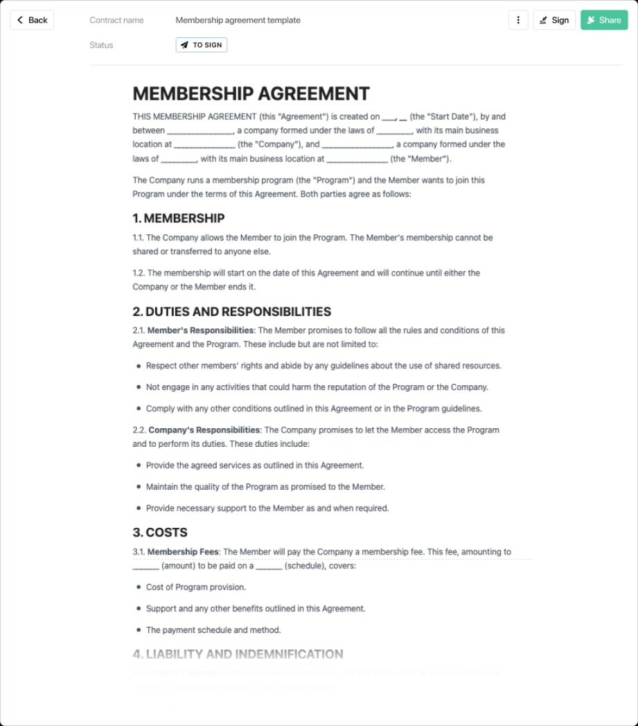 Membership agreement template - free to use