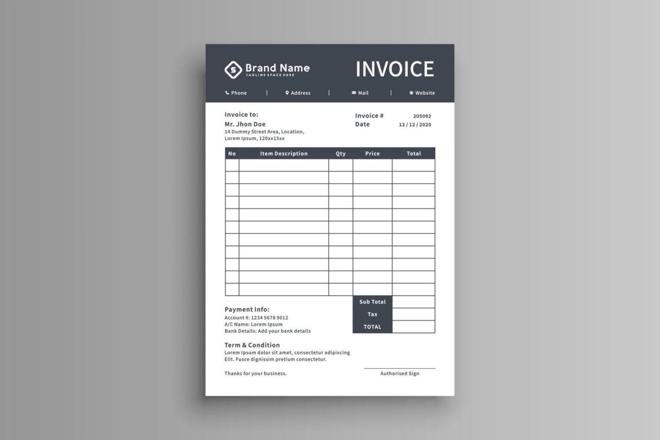 Minimalist black invoice template vector design  Vector Art