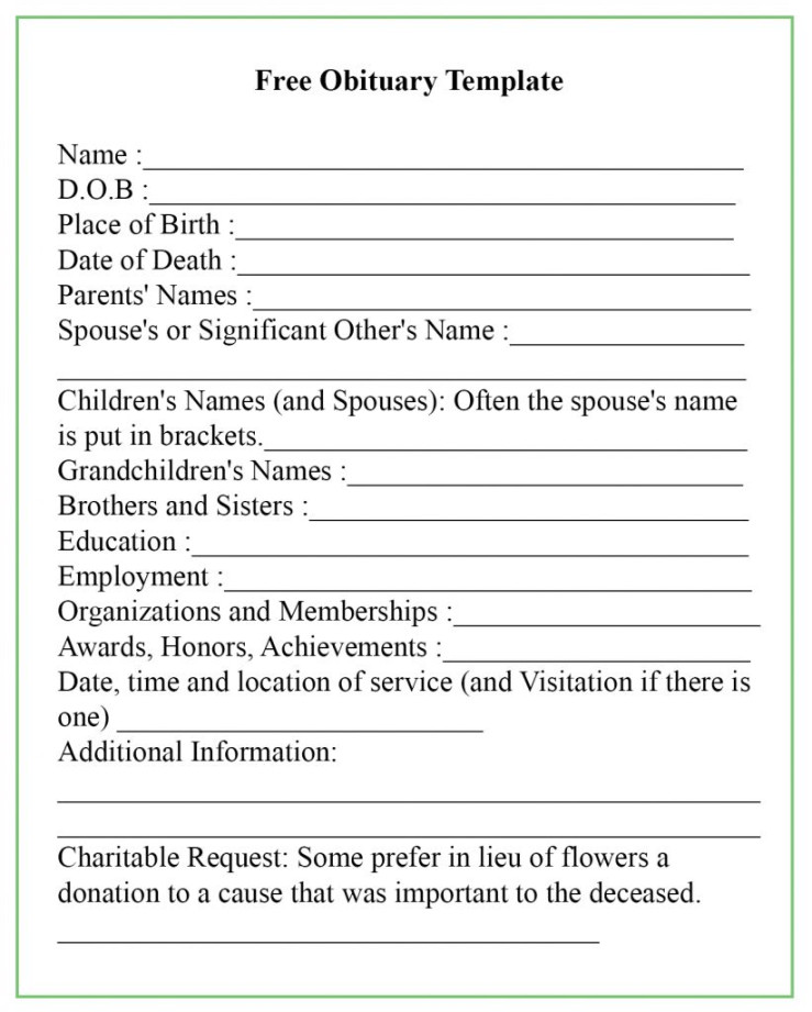 Obituary Template inside Fill In The Blank Obituary Template