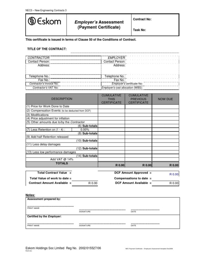 Payment Certificate Template  PDF