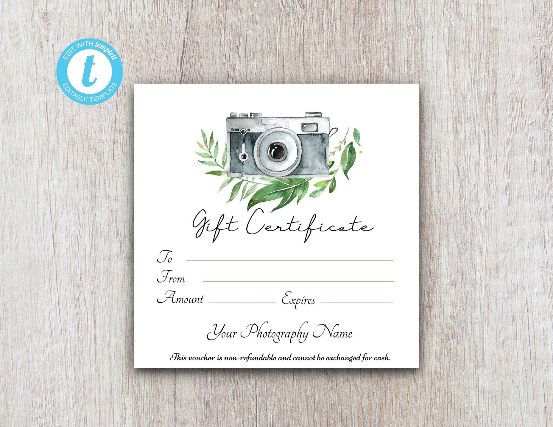 Photography Gift Certificate Template, Client Gift Card, Gift