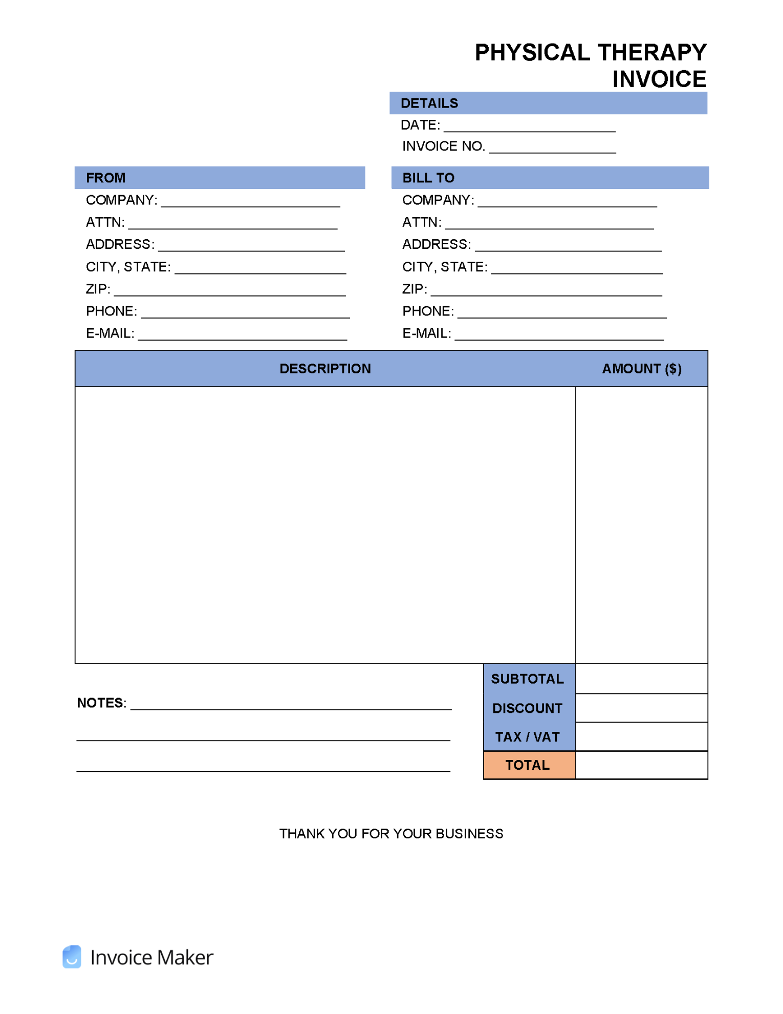 Physical Therapy Invoice Template  Invoice Maker