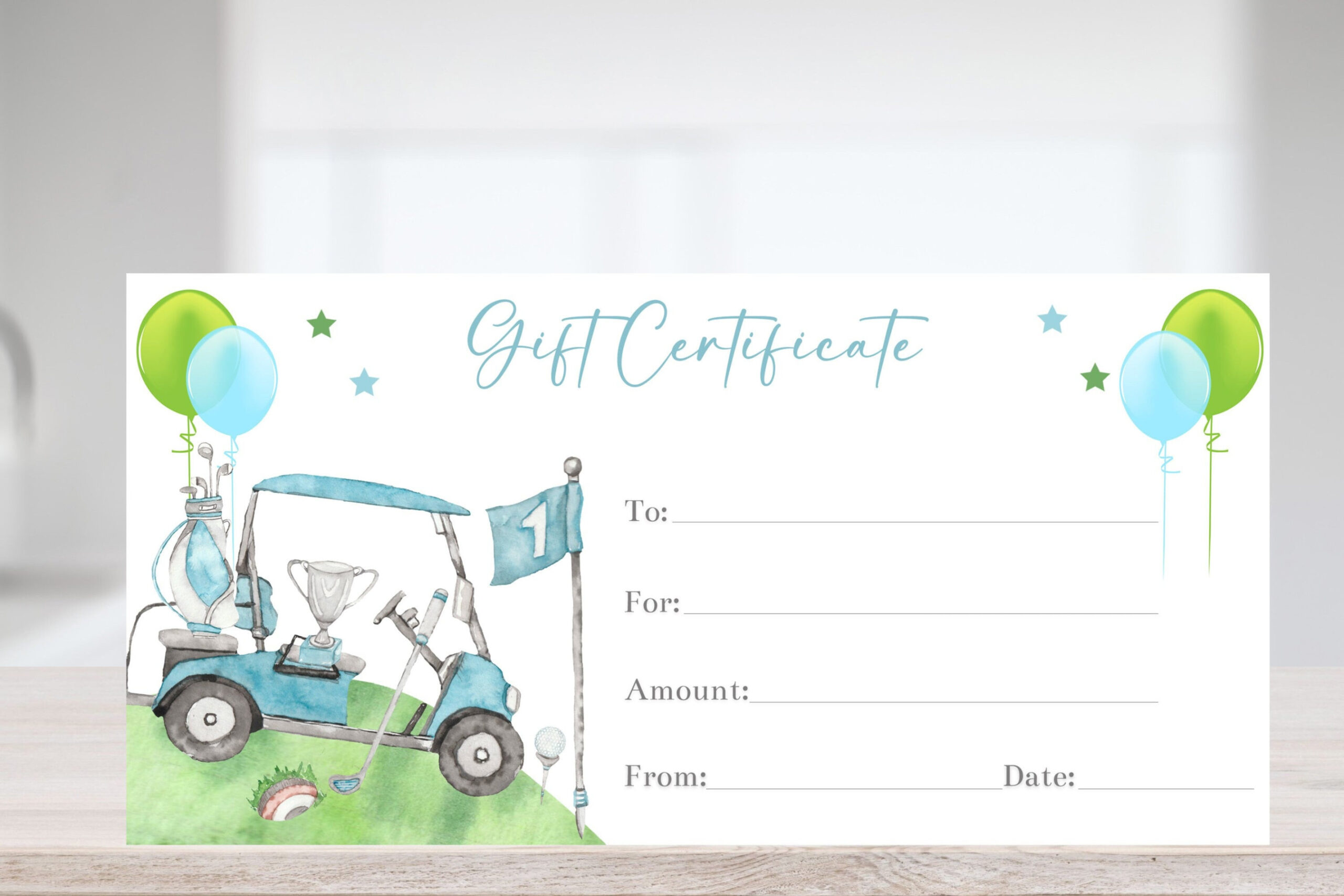 Printable Blue and Green Golf Gift Certificate Voucher Template