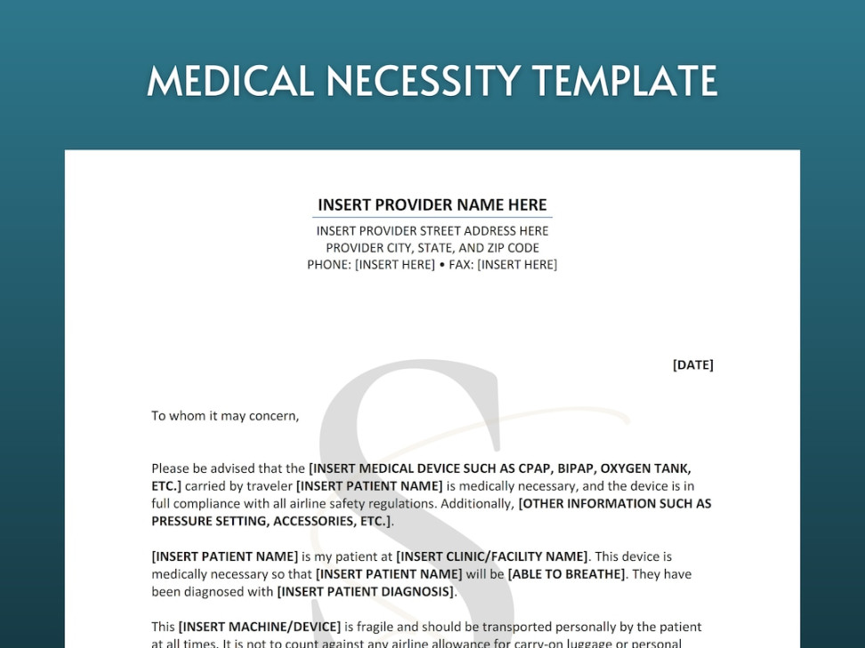 Printable Letter of Medical Necessity Template Medical Office