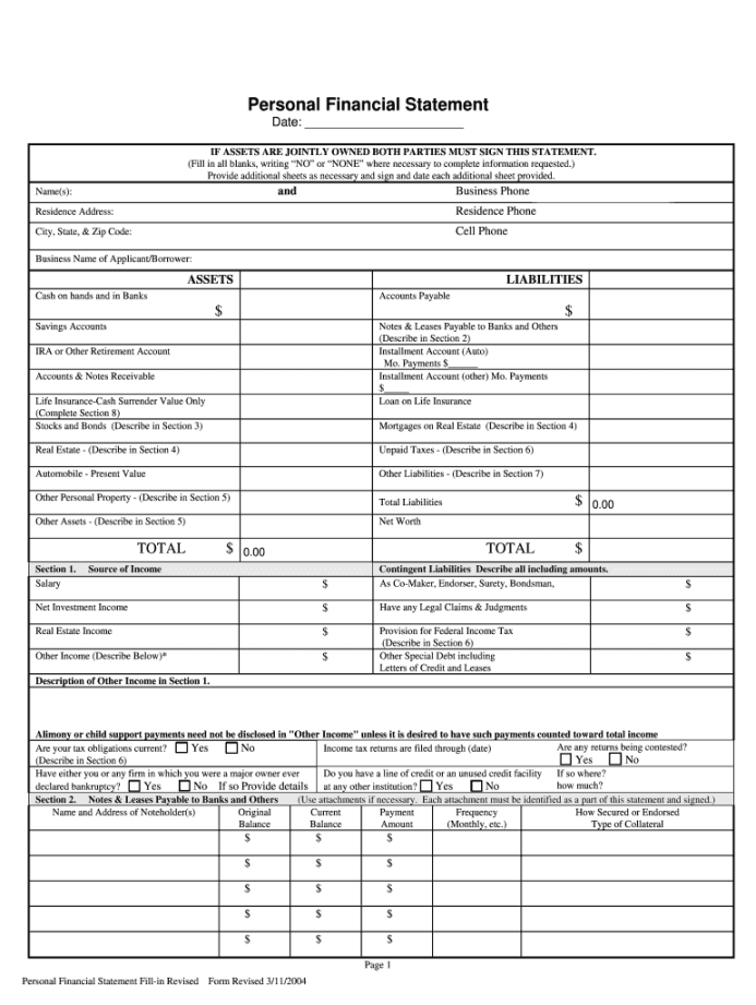 Printable Personal Financial Statement - Fill Online, Printable