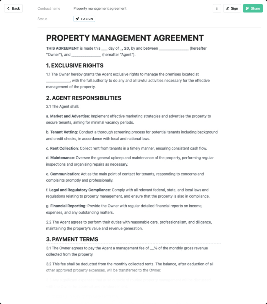 Property management agreement template - free to use