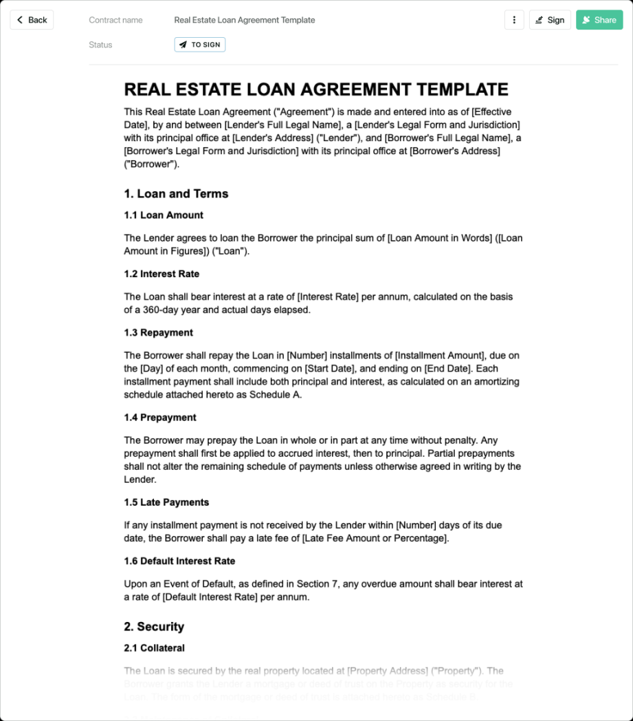 Real estate loan agreement template - free to use