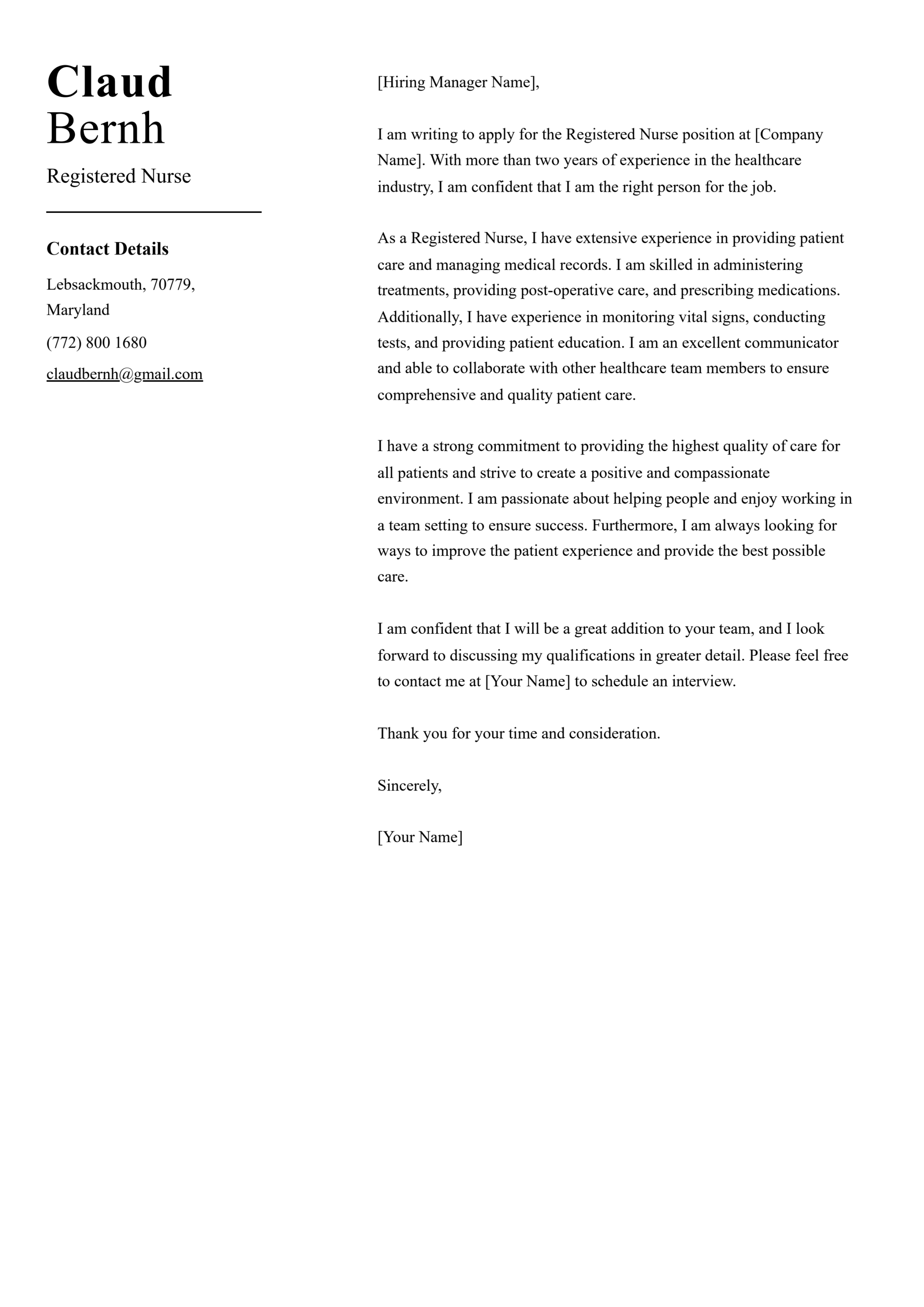 Registered Nurse Cover Letter Examples (Template & + Tips)