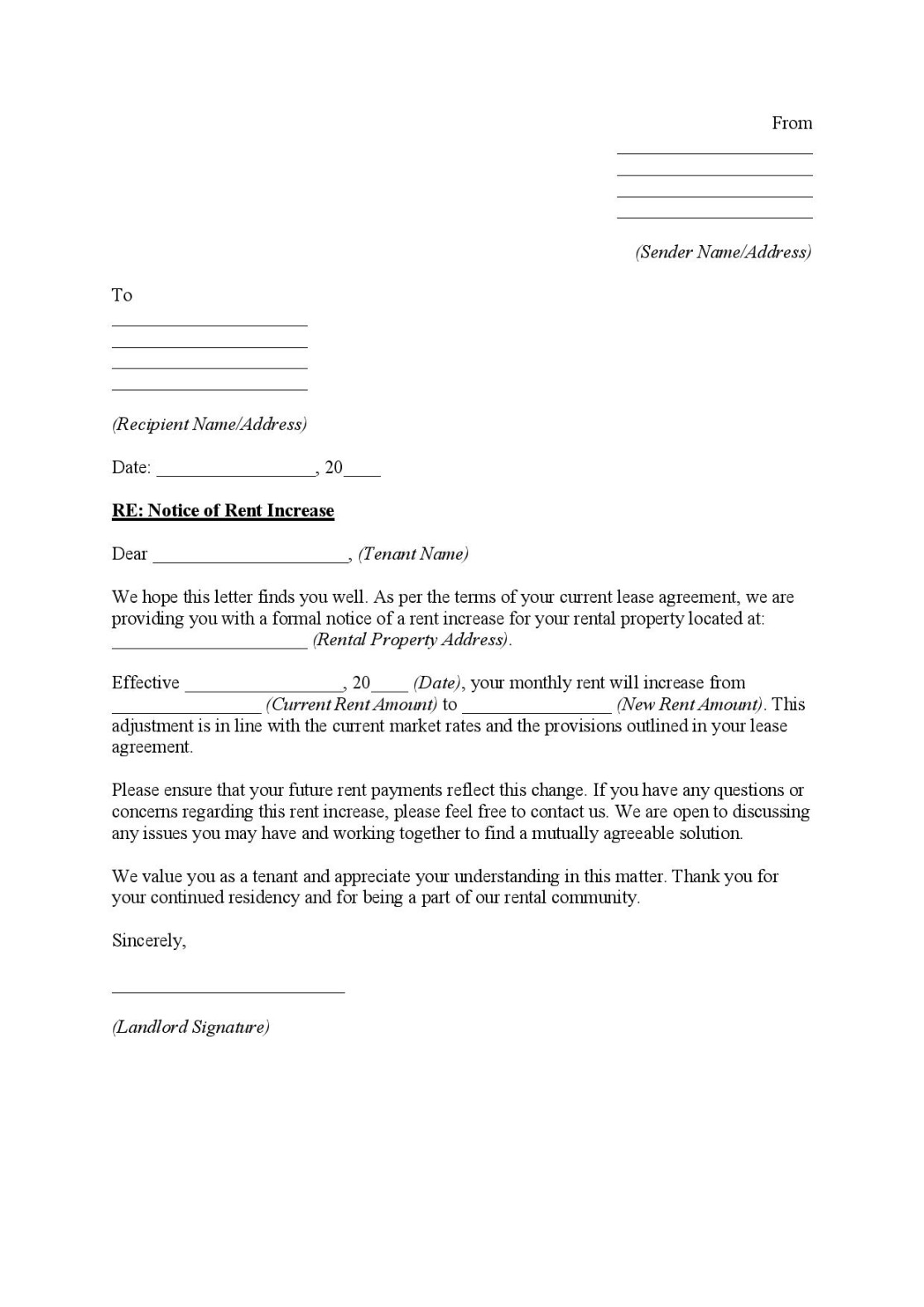 Rent Increase Notice Template - Free Download - Easy Legal Docs