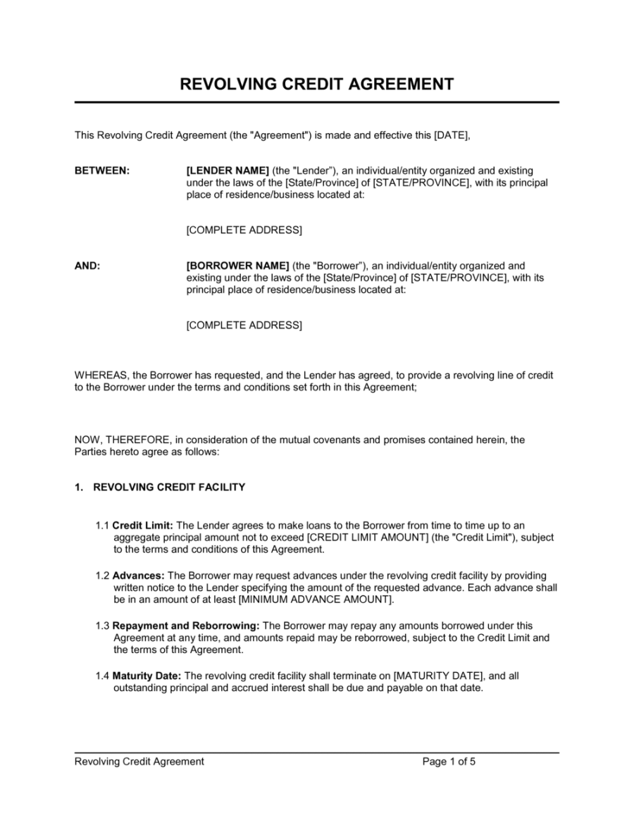 Revolving Credit Agreement Template (Download)