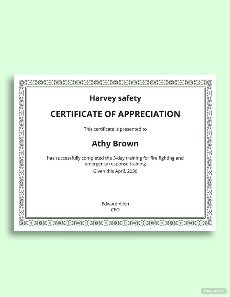 Safety Appreciation Certificate Template in Word, Publisher