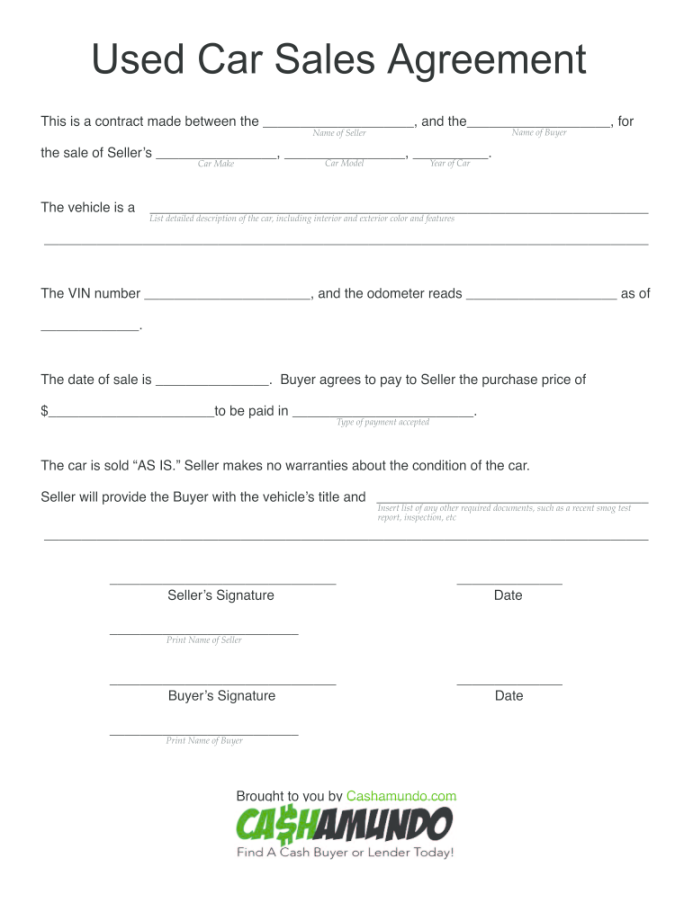 Sale Agreement Used Car - Fill Online, Printable, Fillable, Blank