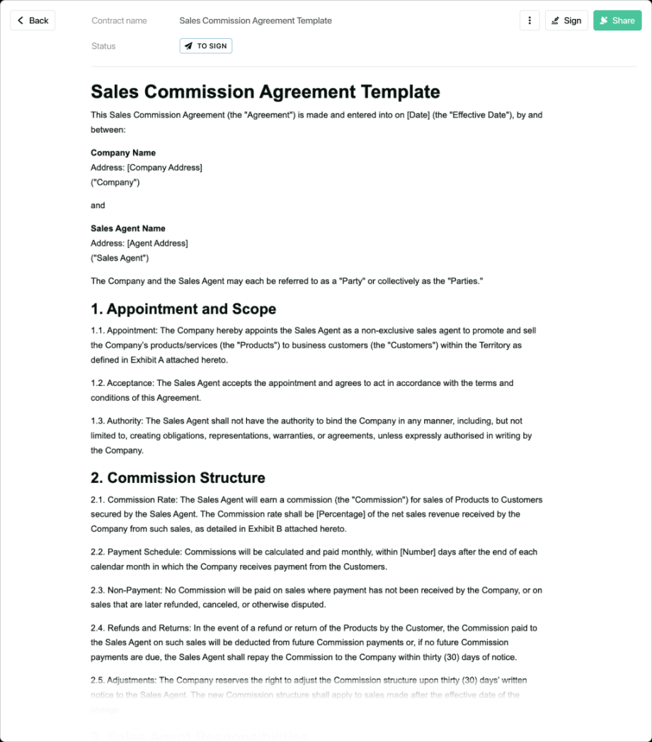 Sales commission agreement template - free to use