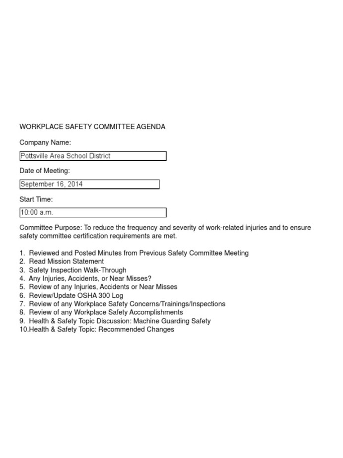 Sample Workplace Safety Meeting Agenda Template  PDF  Personal