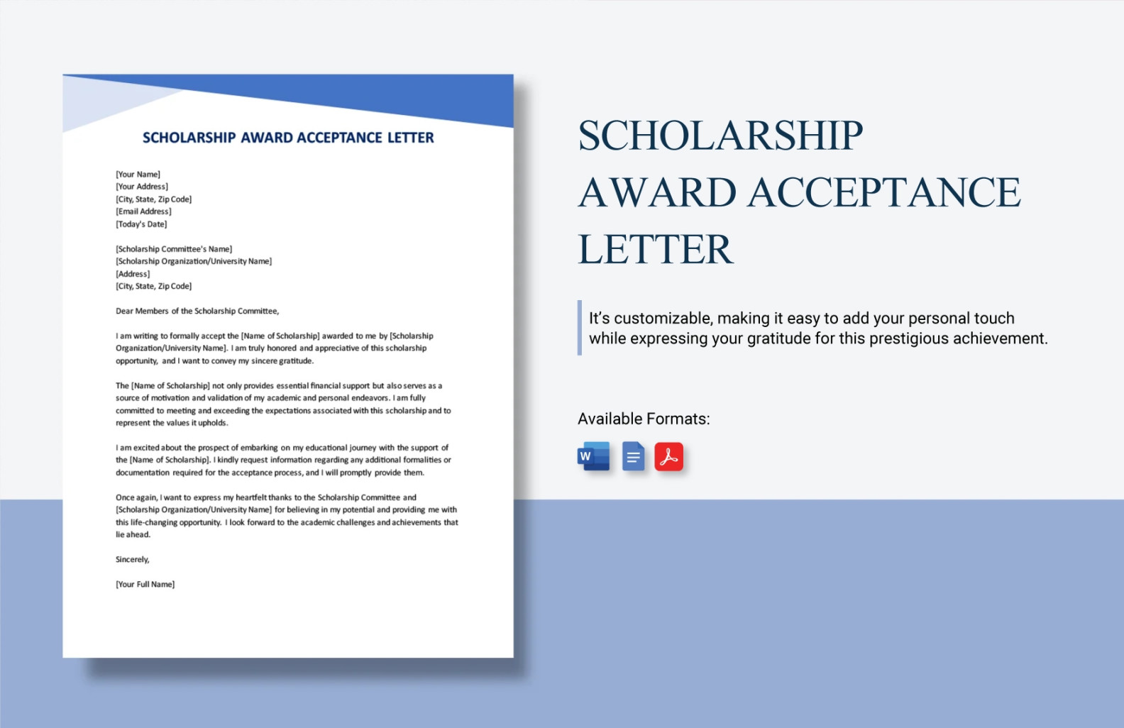 Scholarship Award Acceptance Letter in Word, PDF, Google Docs