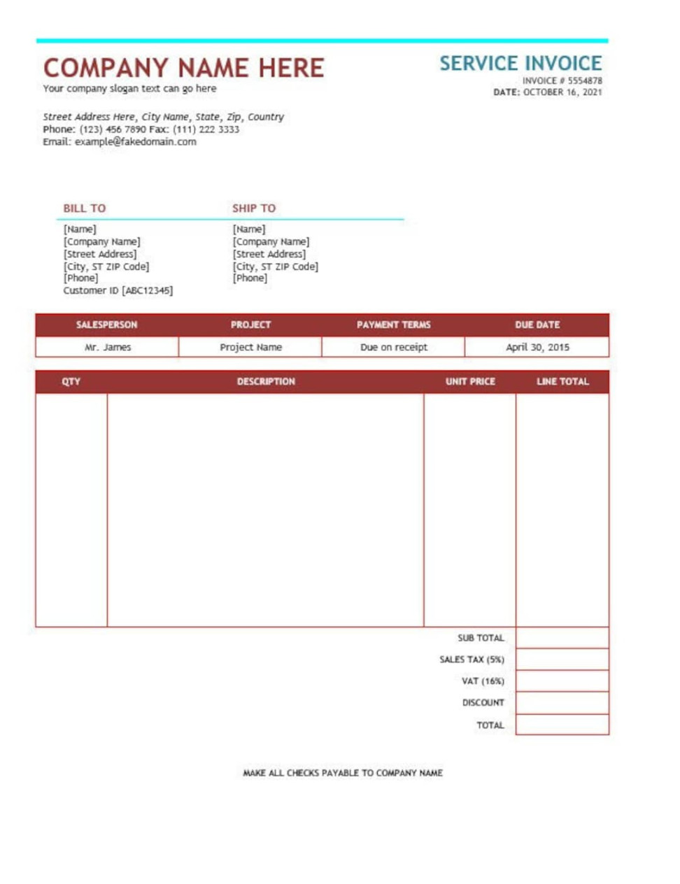 Service Invoice Template / Service Template / Invoice Template