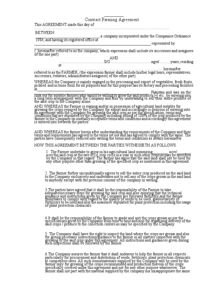 Short-Form Contract Farming Agreement  PDF  Agriculture  Receipt