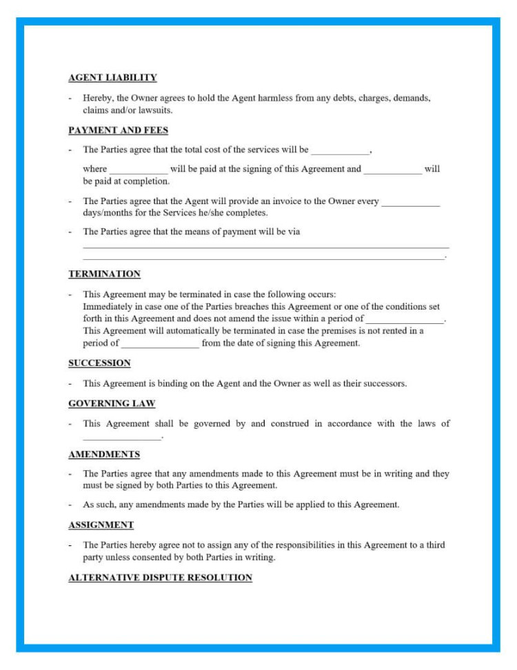 Sole Mandate Agreement Template  Rental property management