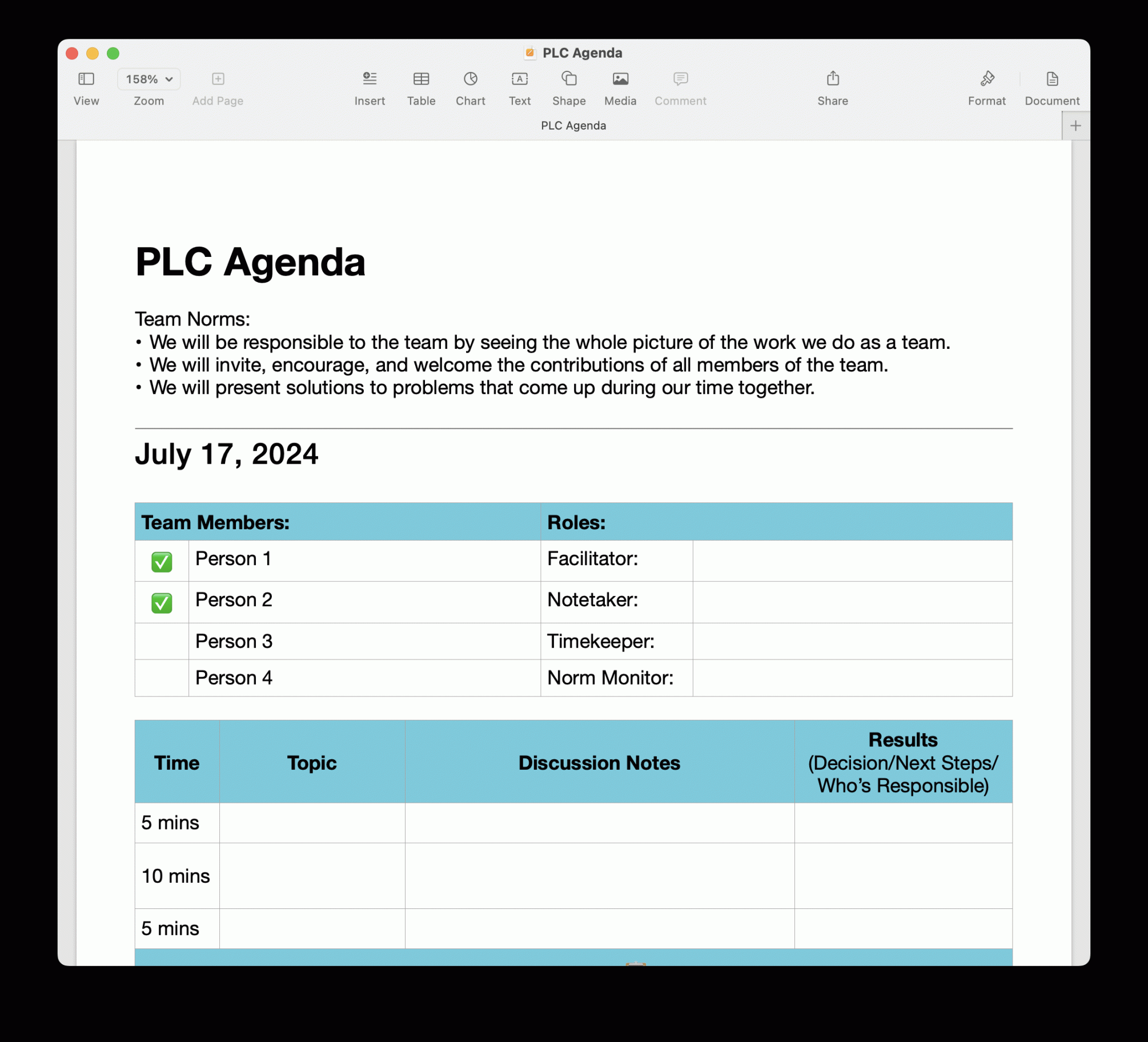 Structure your PLC: Agenda Template - Apple Education Community