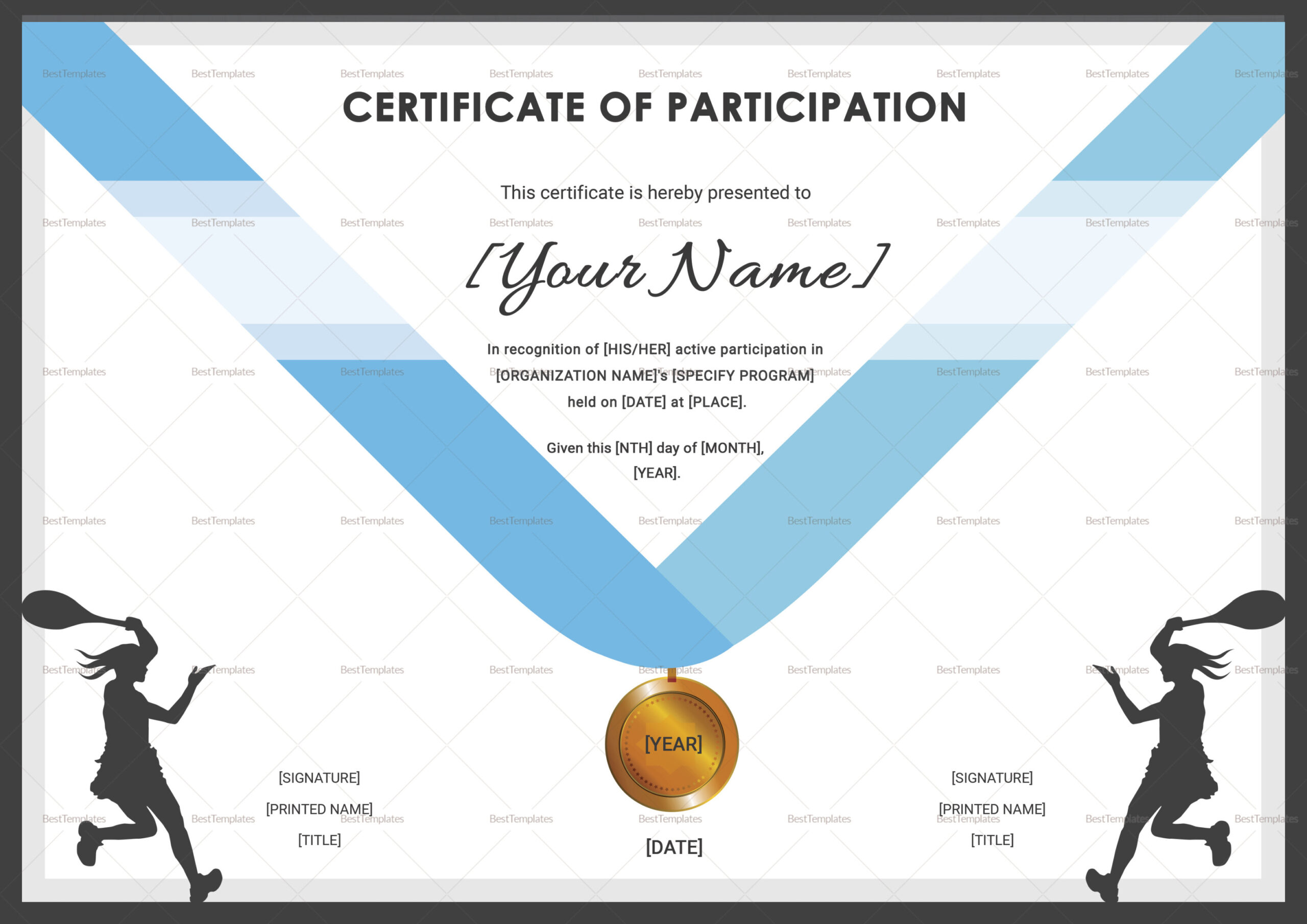 Tennis Certificate Design Template in PSD, Word