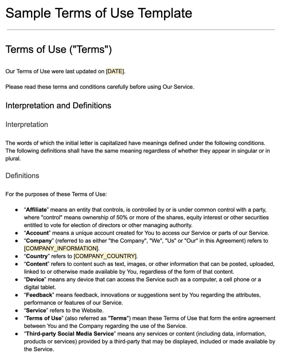 Terms of Use Template - TermsFeed