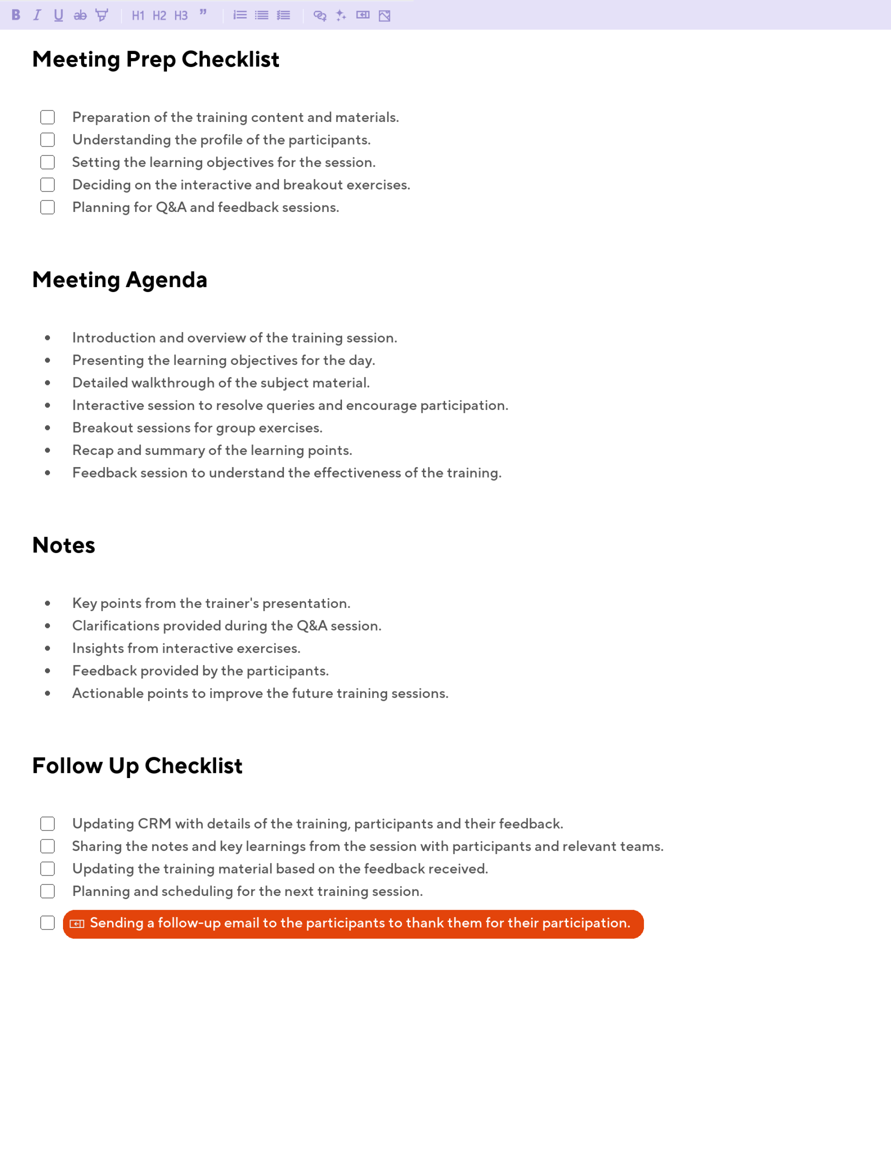 Training Session Meeting Agenda Template