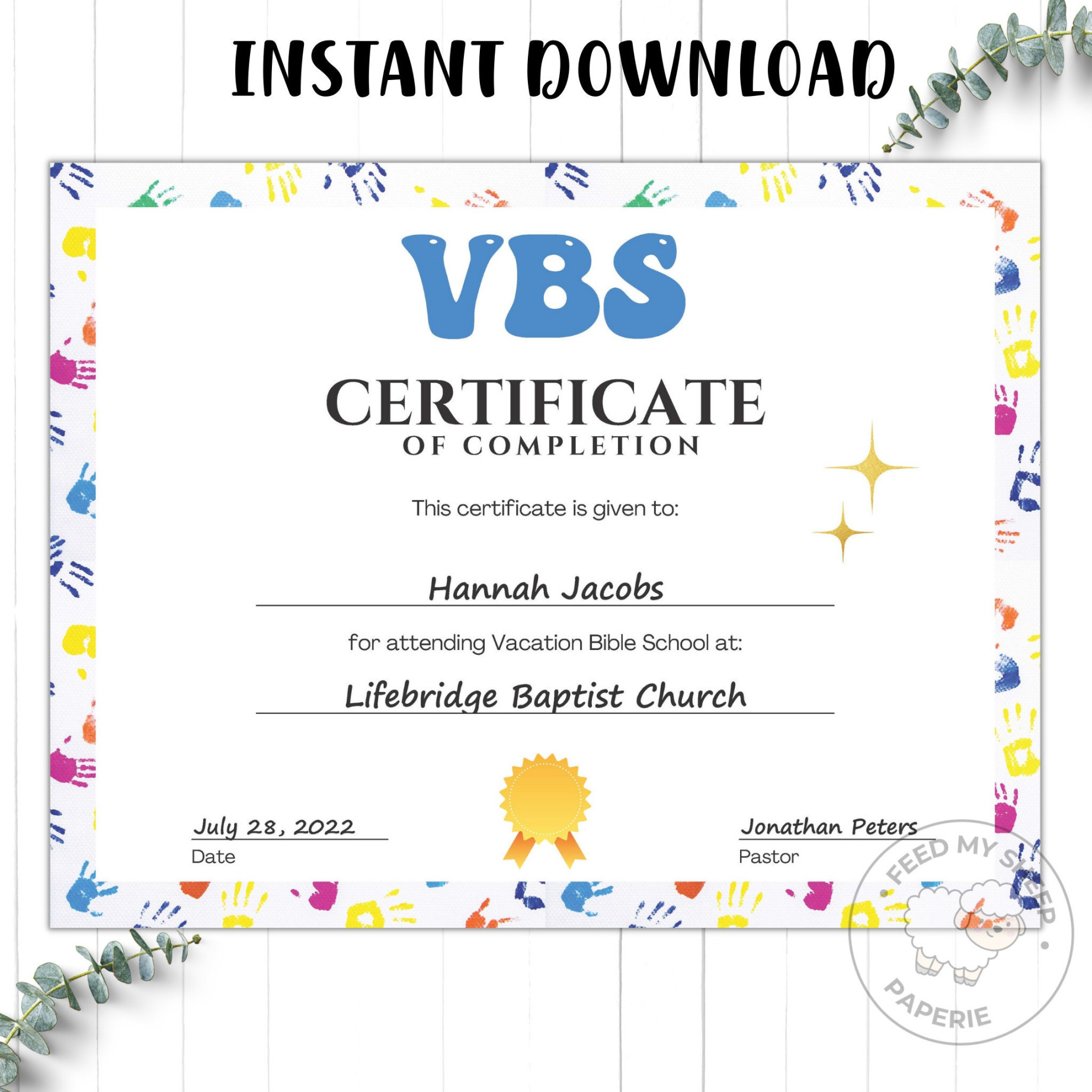 VBS Certificate VBS Vacation Bible School Certificate of