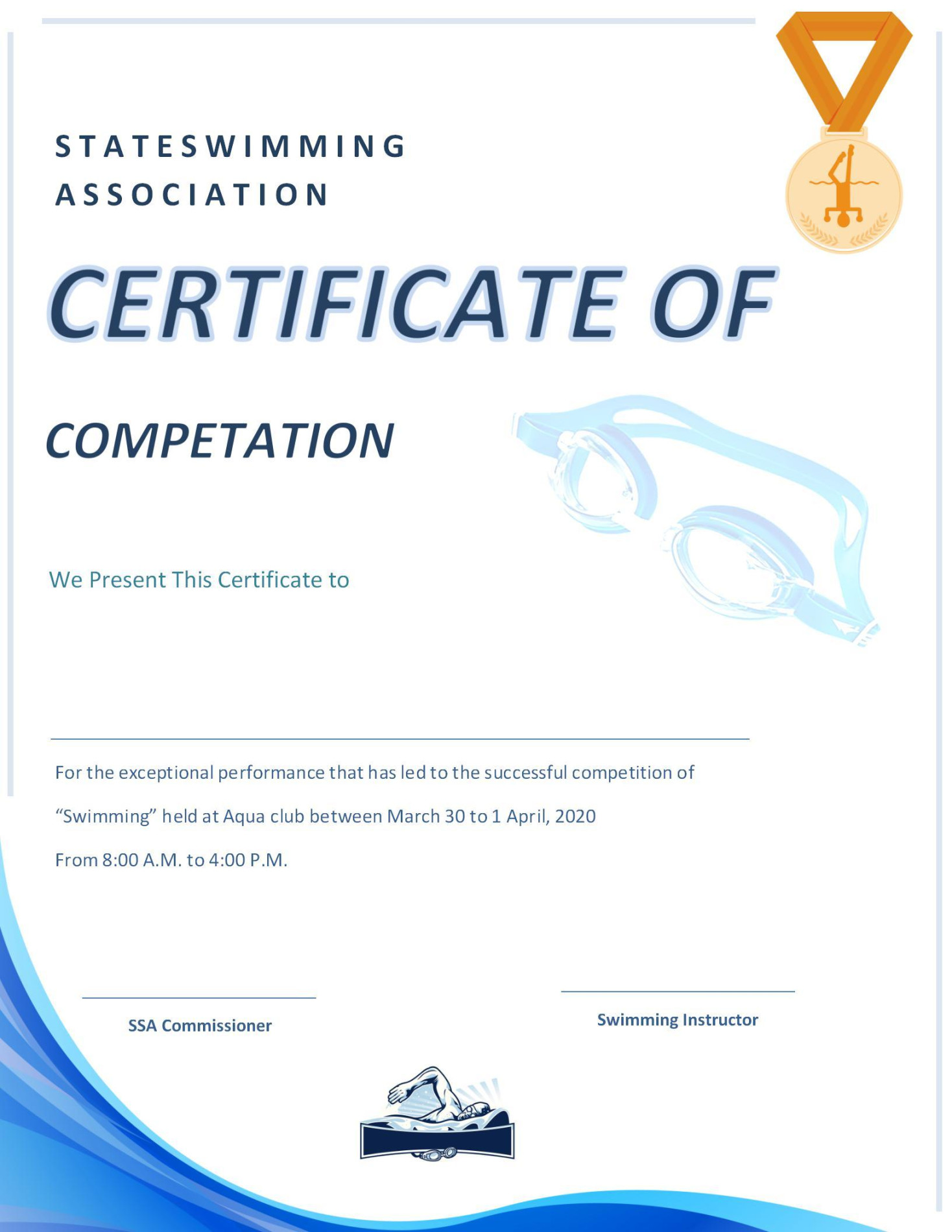 WORD of Swimming Certificate